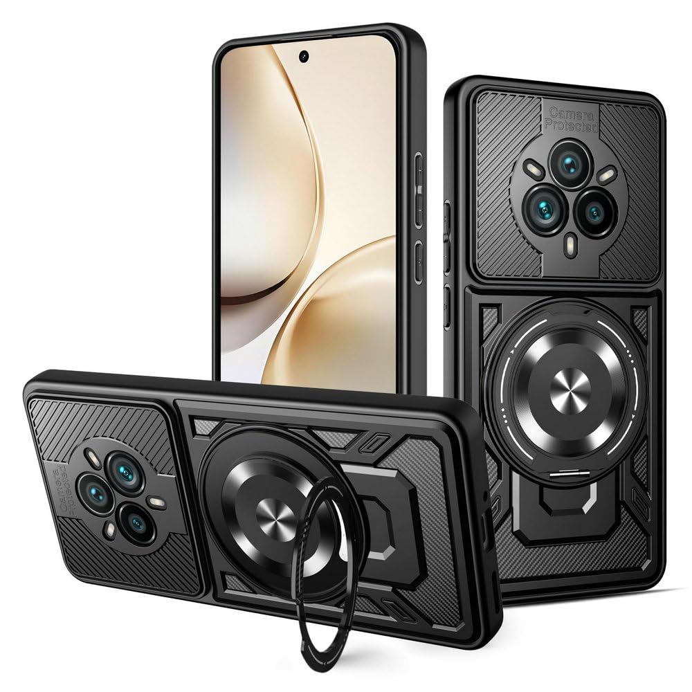 Compatible with Realme 14 Pro 5G RMX5056 Case Cover,Compatible with MagSafe,360 Degree Rotating Magnetic Stand Anti-Drop Phone Case Black