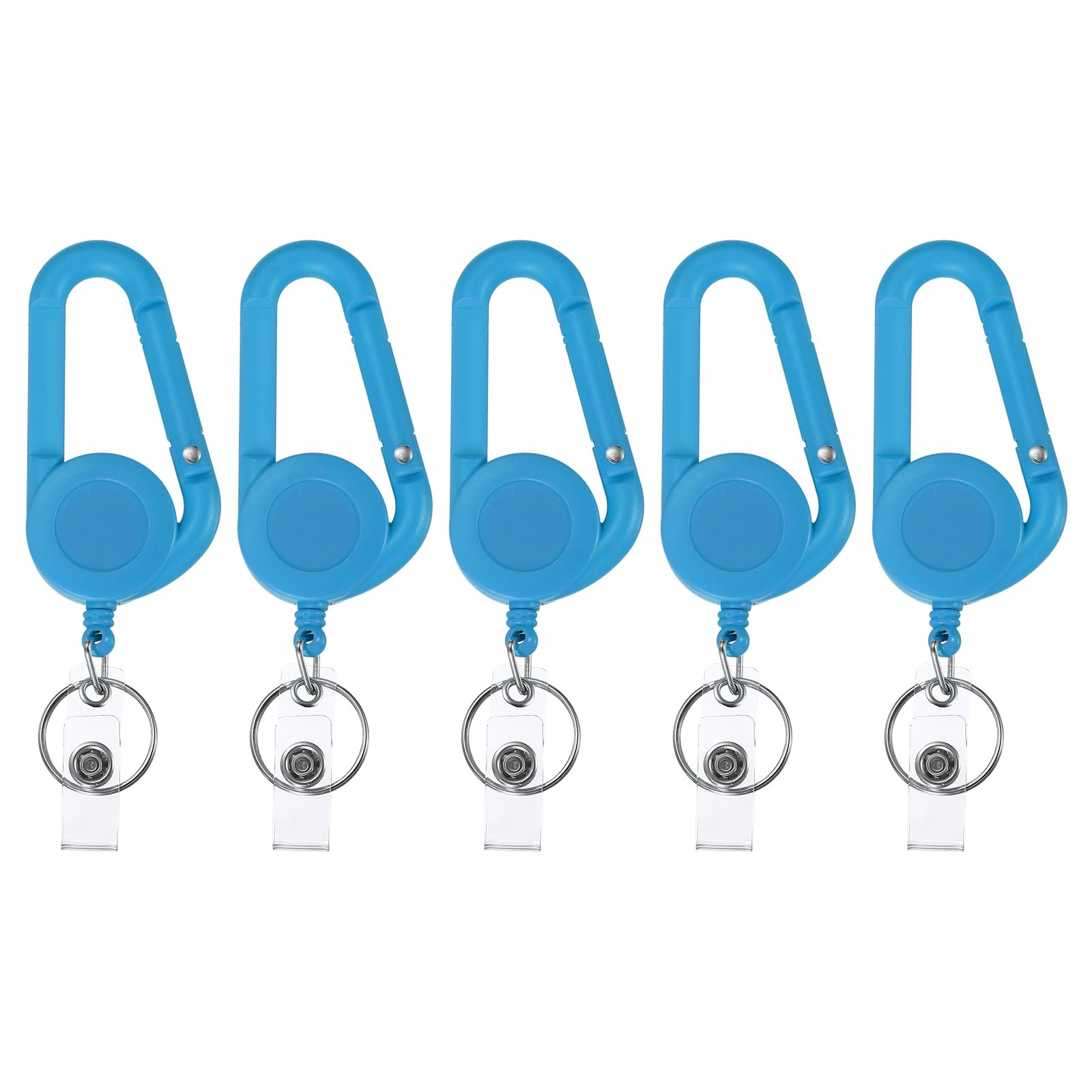 PATIKIL 5 Pack Retractable Keychain Belt Clip, Retractable ID Badge Reel Plastic Card Holder Reel Badge Holder Clip for Women Volunteers Teacher Office Business, Blue