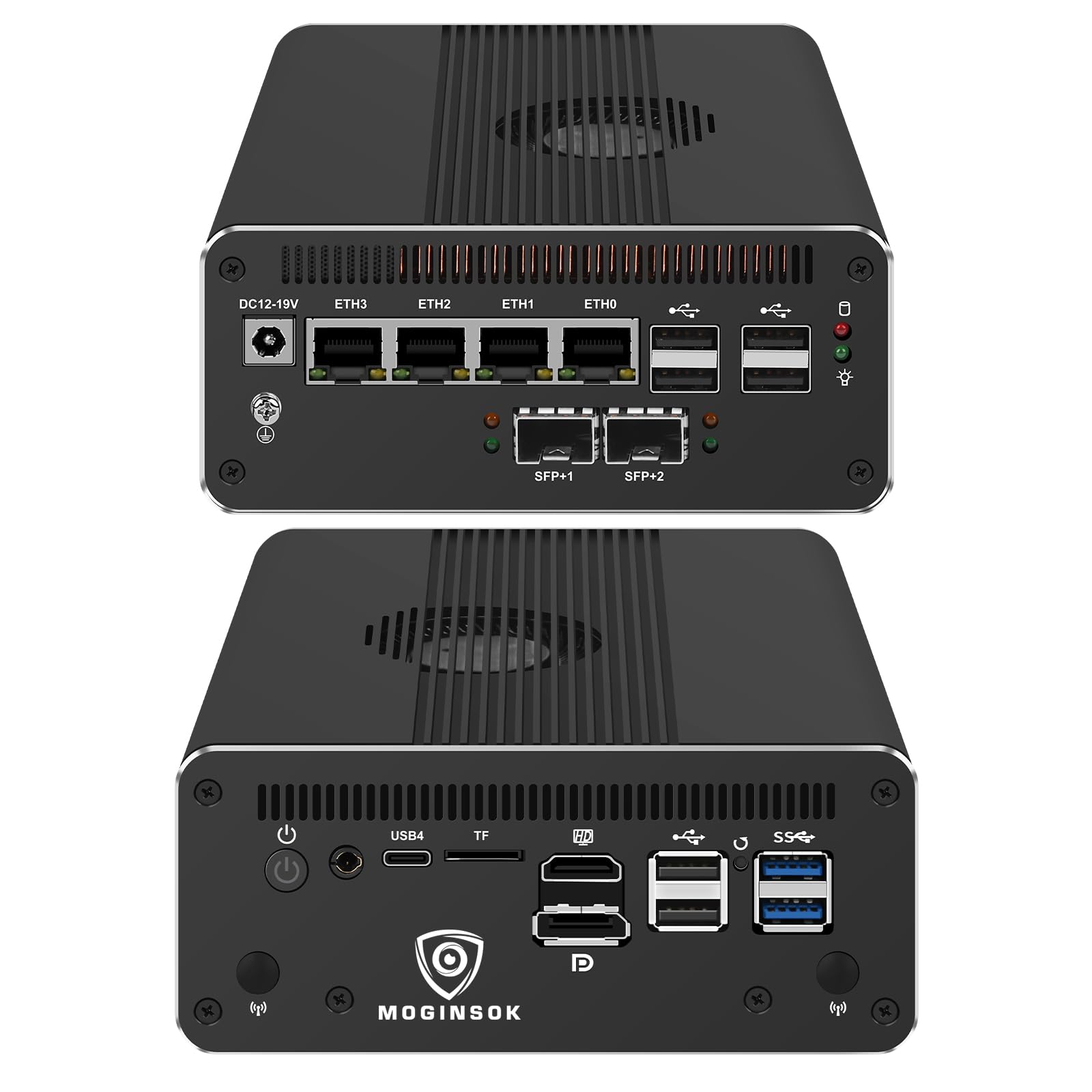 MGNAS14 Micro Firewall Appliance 10Gbe Router con Intel 14th Gen Core Ultra 7 155H, AI MINI PC con 2x10Gbe SFP+ 96G DDR5 RAM 4TB M.2 PCIe SSD USB4 Support Pfsense|OPNsense|Openwrt|Windows