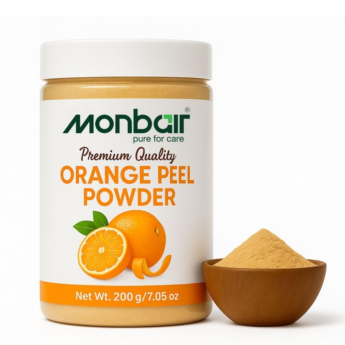 MONBAIR Orange Peel Facepack Powder - 100 grams | 100% Natural, No Chemical | for Tan Removal, Oil Control, Glowing Skin, Scars Removal, Boost Collagen, Skin cleanse with Vitamin C