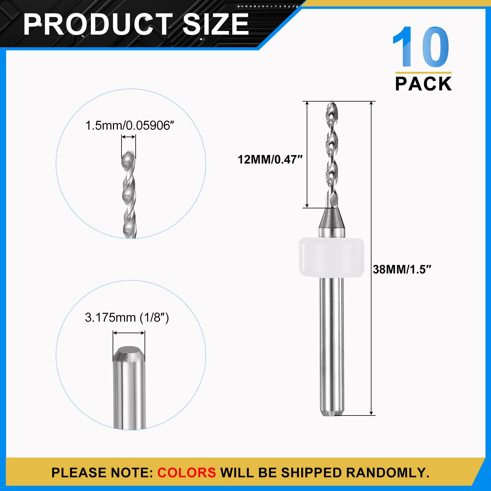PATIKIL 10 Pack 1.5mm Micro Drill Bits 1/8" Shank Carbide Tungsten Steel 135° Mini Small Bits Print Circuit Board Drilling Tool for CNC Engraving Precision Machinery - Image 2