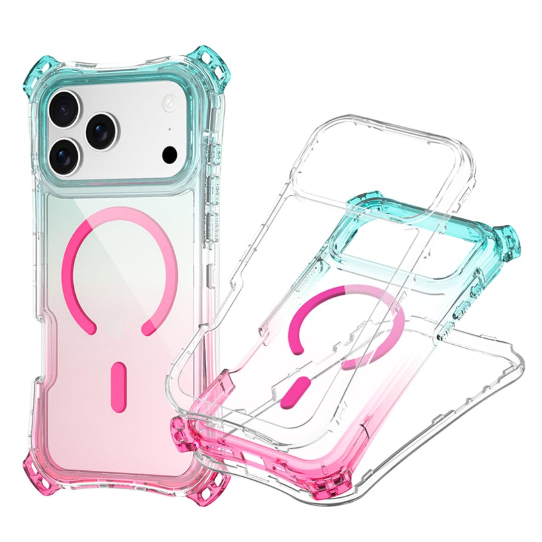 Funda Protectora antigolpes con airbag en Las Cuatro Esquinas 3 en 1 para iPhone Air, con imán y Color Degradado (para iPhone Air/Azul Claro y Rosa).