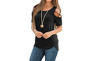 Womens Summer T Shirts Short Sleeve Tunic Strappy Cold Shoulder Tops