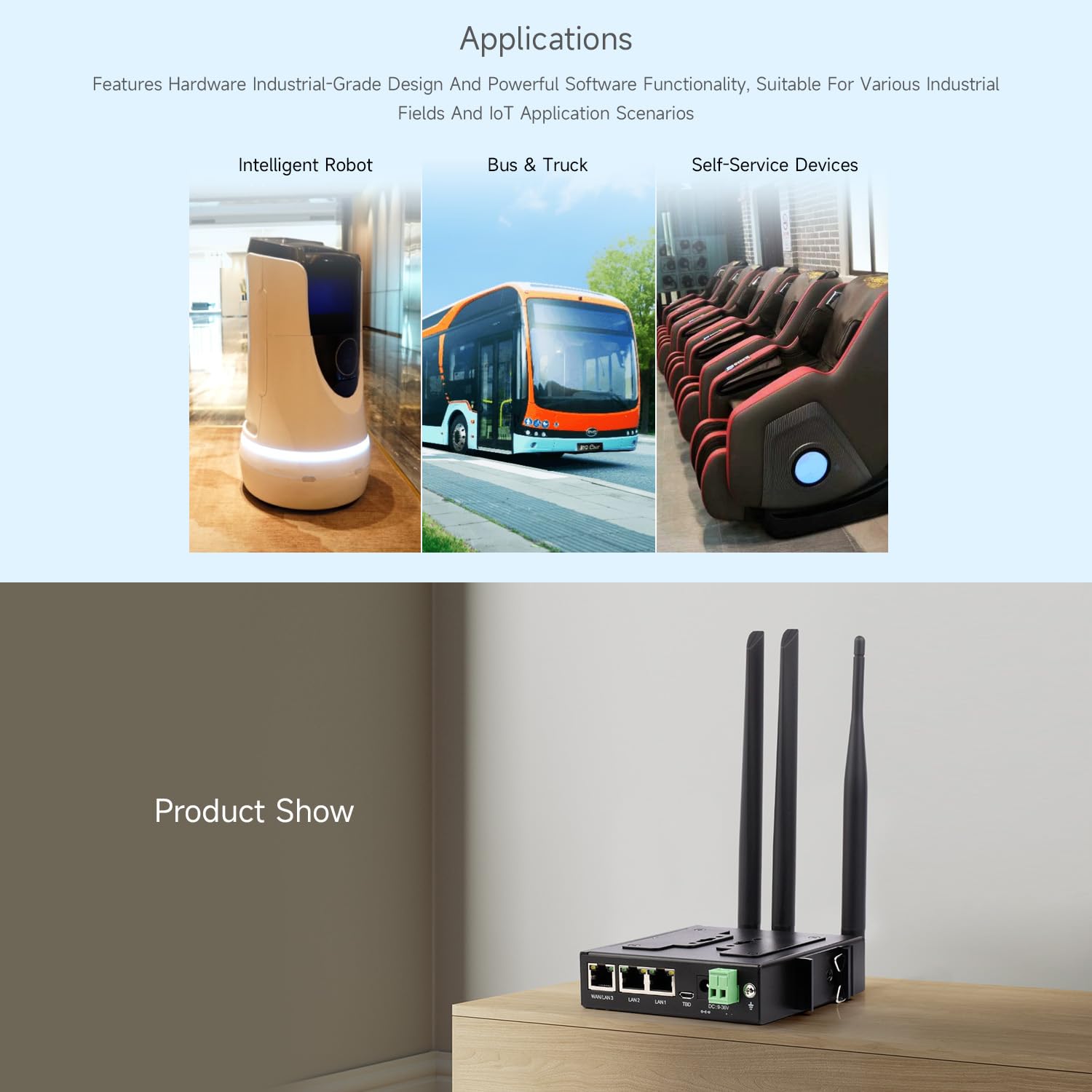 Waveshare Industrial 4G LTE Router, Support Multiple VPN Protocols, 3-Ch Ethernet Ports, WiFi High-Speed Internet Access, Dual Qualcomm Chips, Supports Multiple Mode & Frequency Bands, for Europe