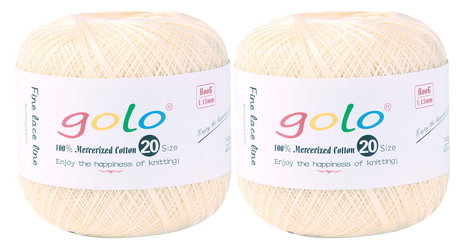 golo Crochet Thread Yarn for Hand Knitting Size 20 （Pack-2） (Pearl White)