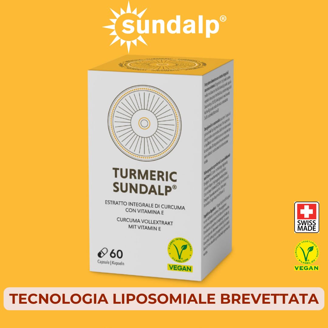 SUNDALP Turmeric | Integratore per Benessere Digestivo e Articolare | Integratore Alimentare con Estratto Integrale di Curcuma Longa e Vitamina E - 60 Capsule