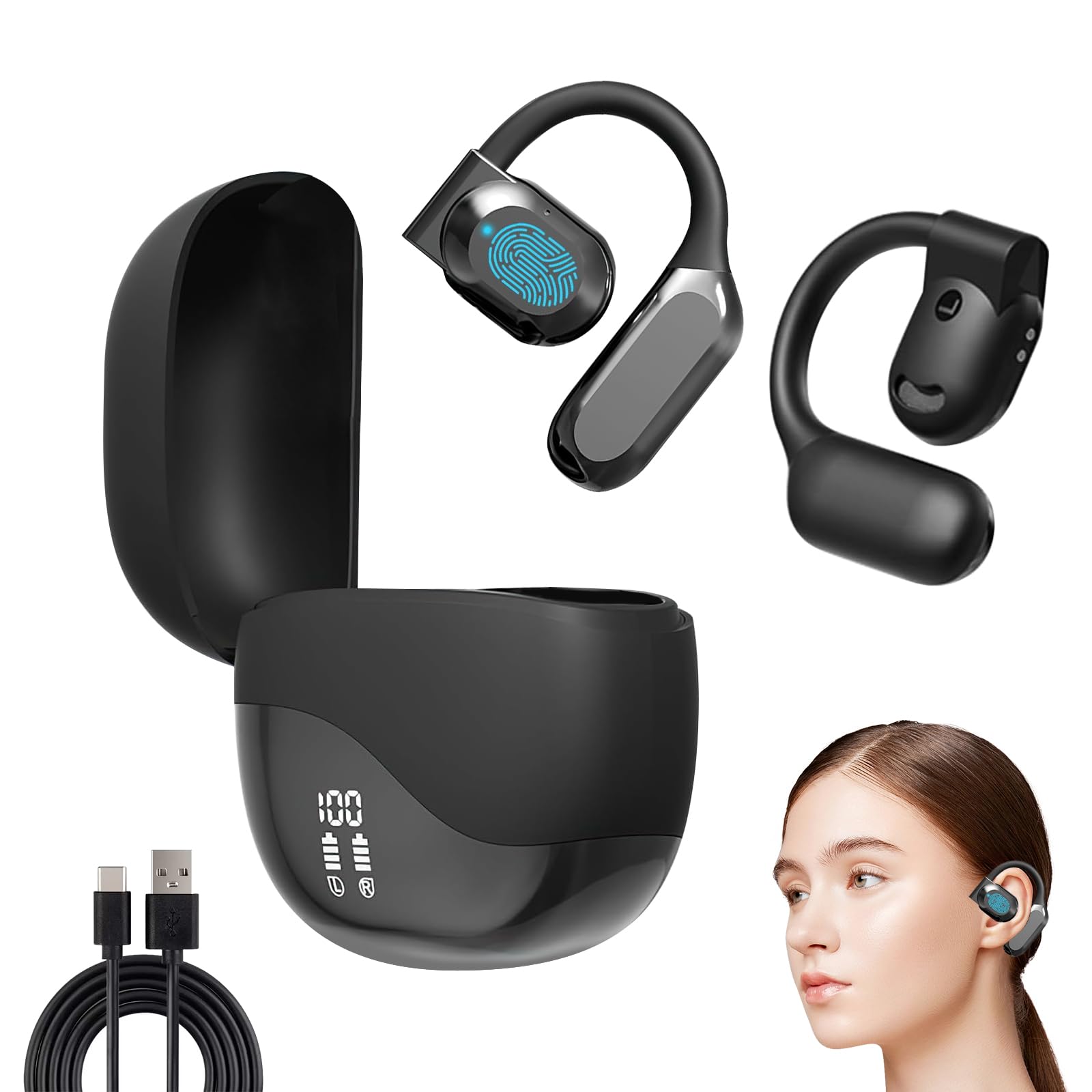 Kask do Tłumaczenia AI, Słuchawki do Tłumaczenia w Czasie Rzeczywistym, Tłumaczenie w czasie rzeczywistym na 144 języki, idealny do podróży, spotkań, nauki (Czarny)