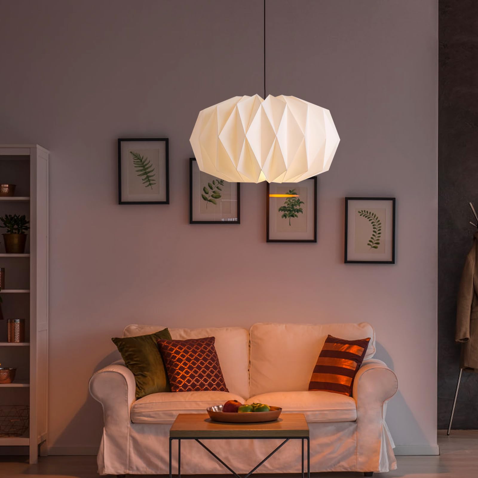 Origami Designerska Lampa Wisząca, Papierowa, Skandynawska, Kreatywna, Dekoracyjna Latarnia Sufitowa, Nowoczesna, Okrągła (Biała)