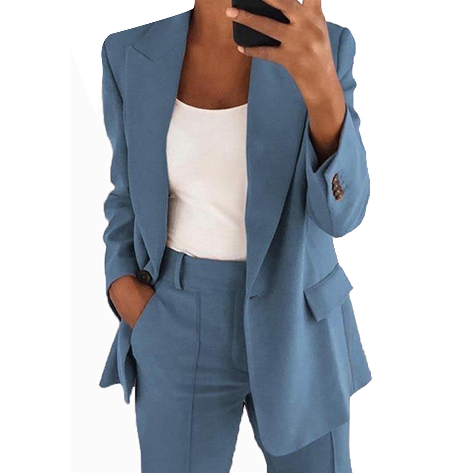 Womens 2 Piece Outfits Dressy Blazer Jackets High Waisted Straight Leg Pants Suits Set for Women Business Casual