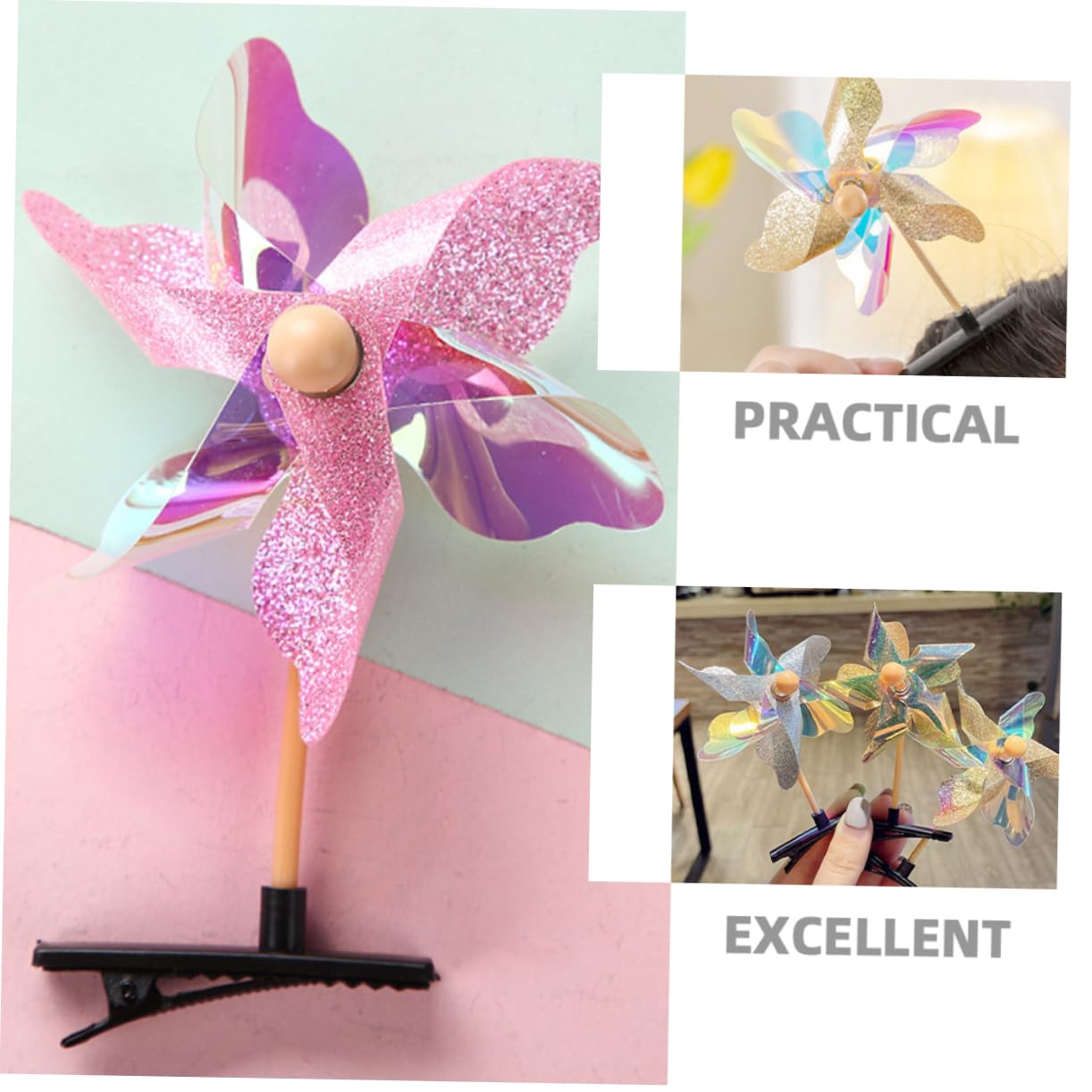 Beavorty 60 Stück Windmühlen Haarnadeln Glitzer Haarspangen Mädchen Haar Accessoires Windmühlen Haarspangen Haar Accessoires Für Mädchen Glitzernde Für