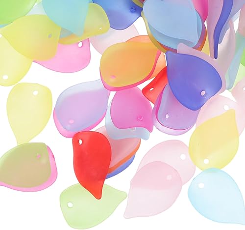 Miniatura 5 de EXCEART 560 cuentas de hojas de pétalos acrílicos esmerilados de colores surtidos con agujero para aretes, collares, joyería, manualidades,