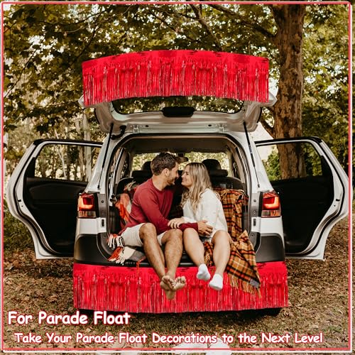 Image of 4 Pack 10 Feet Glitter Red Parade Float Decorations for Trailer Car, Glitter Foil Fringe Metallic Tinsel Streamers Banner Garland for Graduation Weeding Homecoming Birthday Party (Glitter- Red)