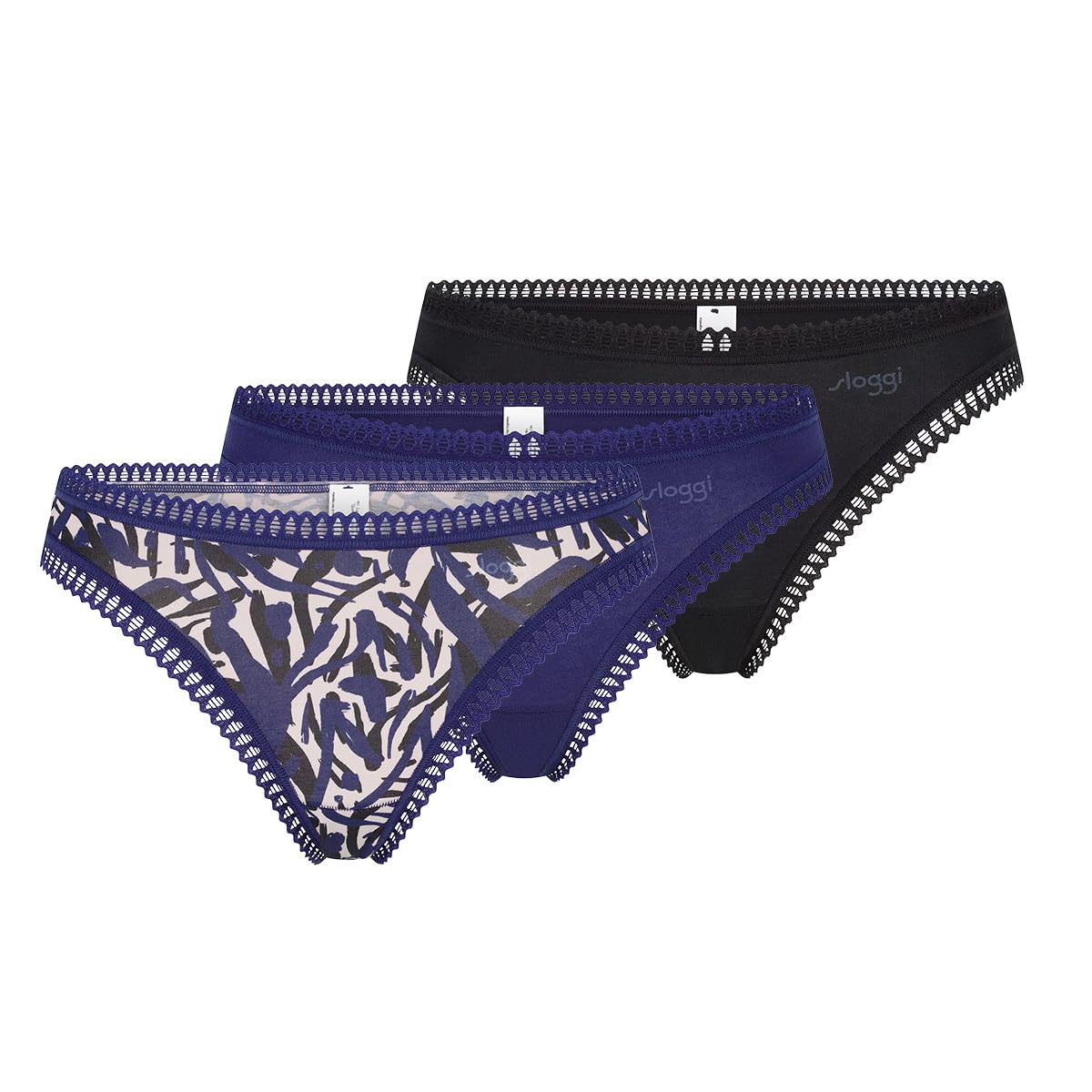 Sloggi Pack Of 3 Go Crush Thongs In Cotton Women's Blue Navy+Black+Printed Medium