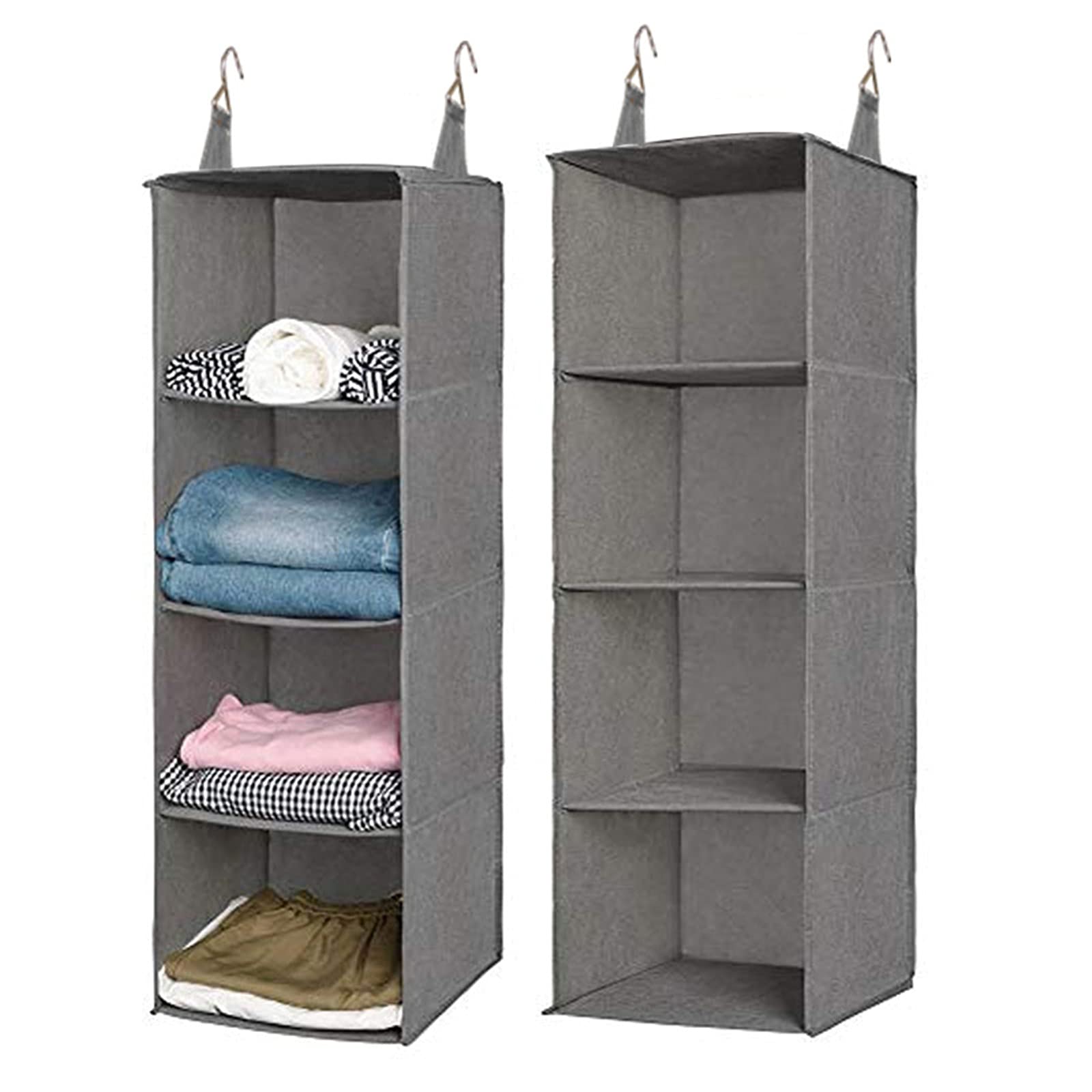 Hängeorganizer Hängeaufbewahrung mit Fächern, Multifunktionale Hängeregal Kleiderschrank Organizer Aufbewahrung mit 2 Metallhaken (Gelb,4 Ebenen mit 2 Schubladen)