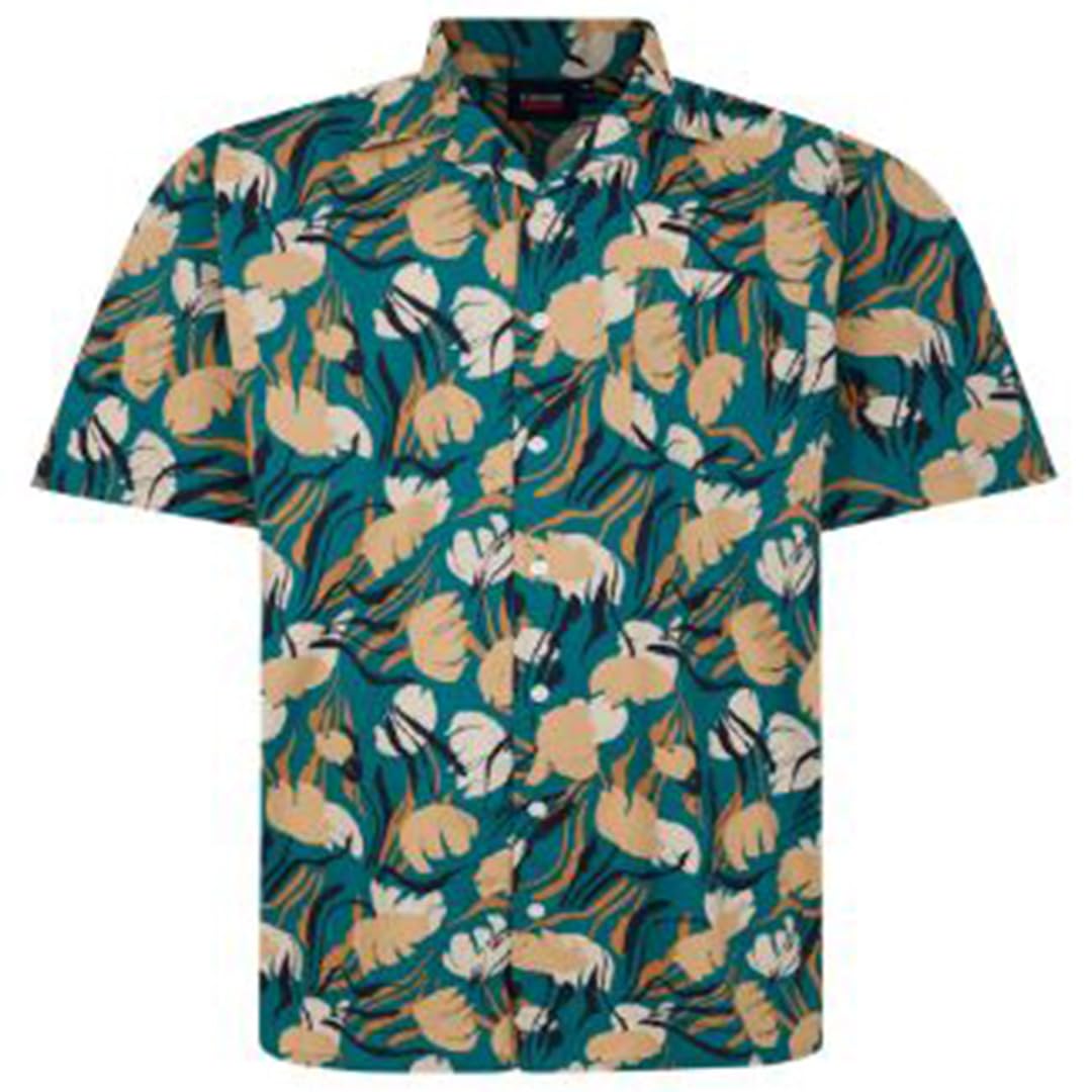 Espionage Short Sleeve Shirt for Men with Floral Print in Green, 2XL