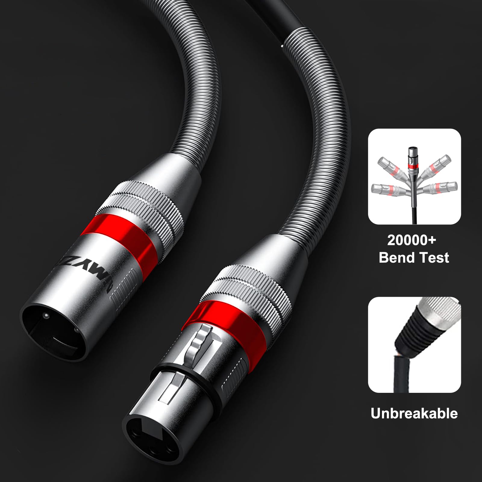 Cavo XLR per microfono, 30 m, confezione da 2 cavi bilanciati di alta qualità, conduttori in rame puro, resistenti da maschio a femmina a 3 pin XLR con connettori in lega di zinco con molla in