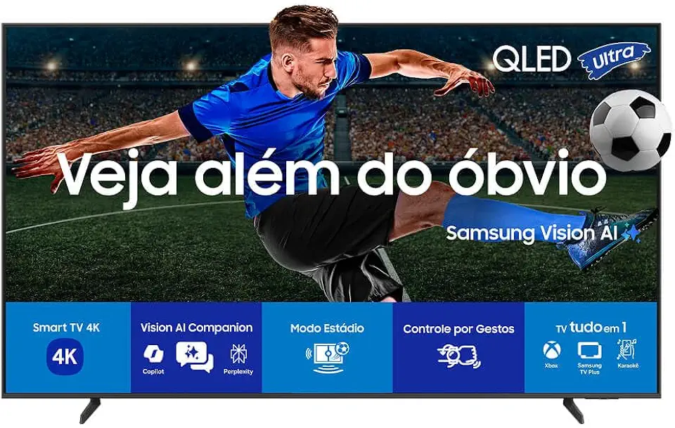 Samsung Vision AI TV 43" QLED Ultra 4K QEF1 2025, Pontos Quânticos, Processador com AI, Art Store, Alexa
