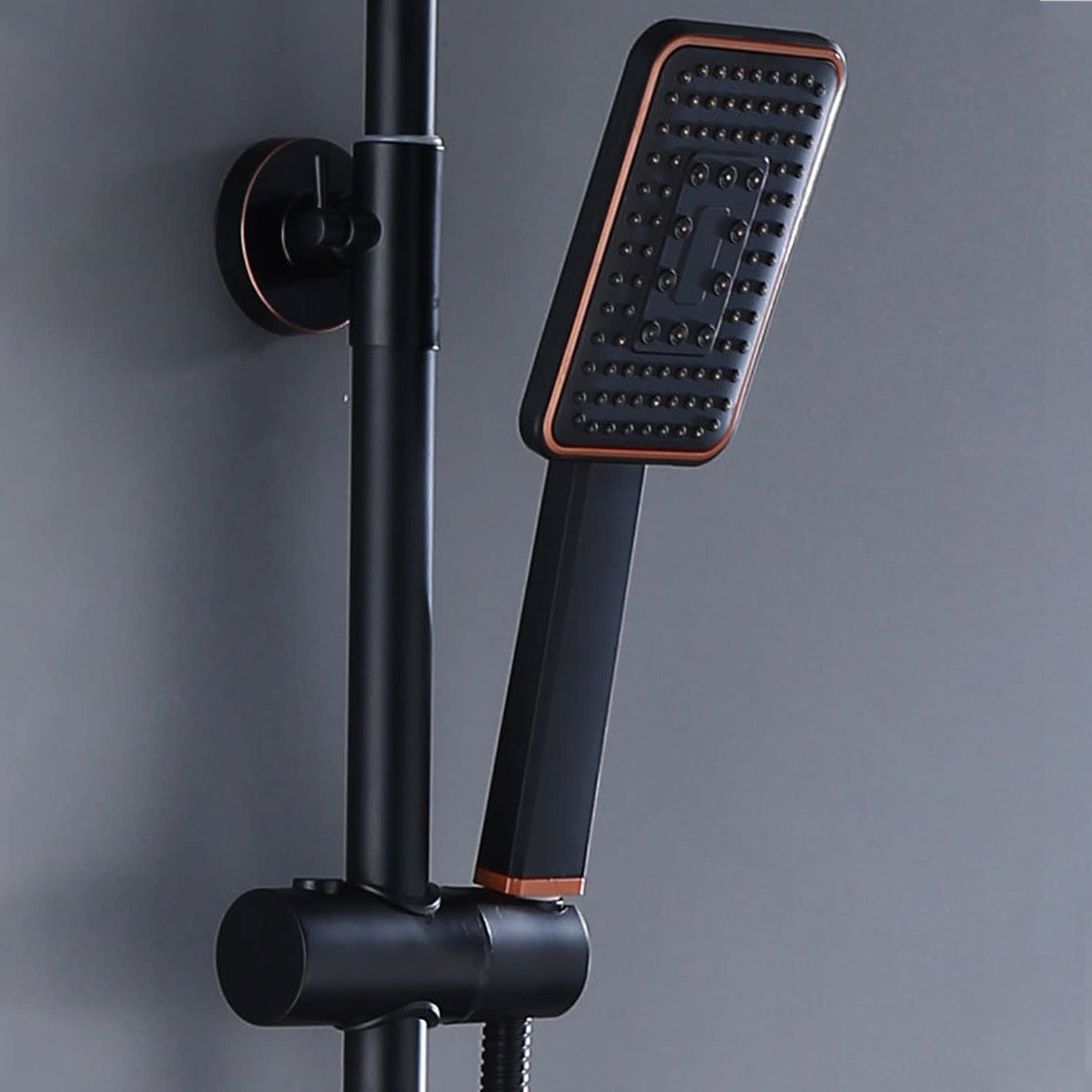 Cabezal de ducha, cabezal de ducha de lluvia de alta presión de 8 pulgadas/cabezal de ducha de mano con brazo de extensión, cabezal de ducha antifugas con soporte y manguera, color negro