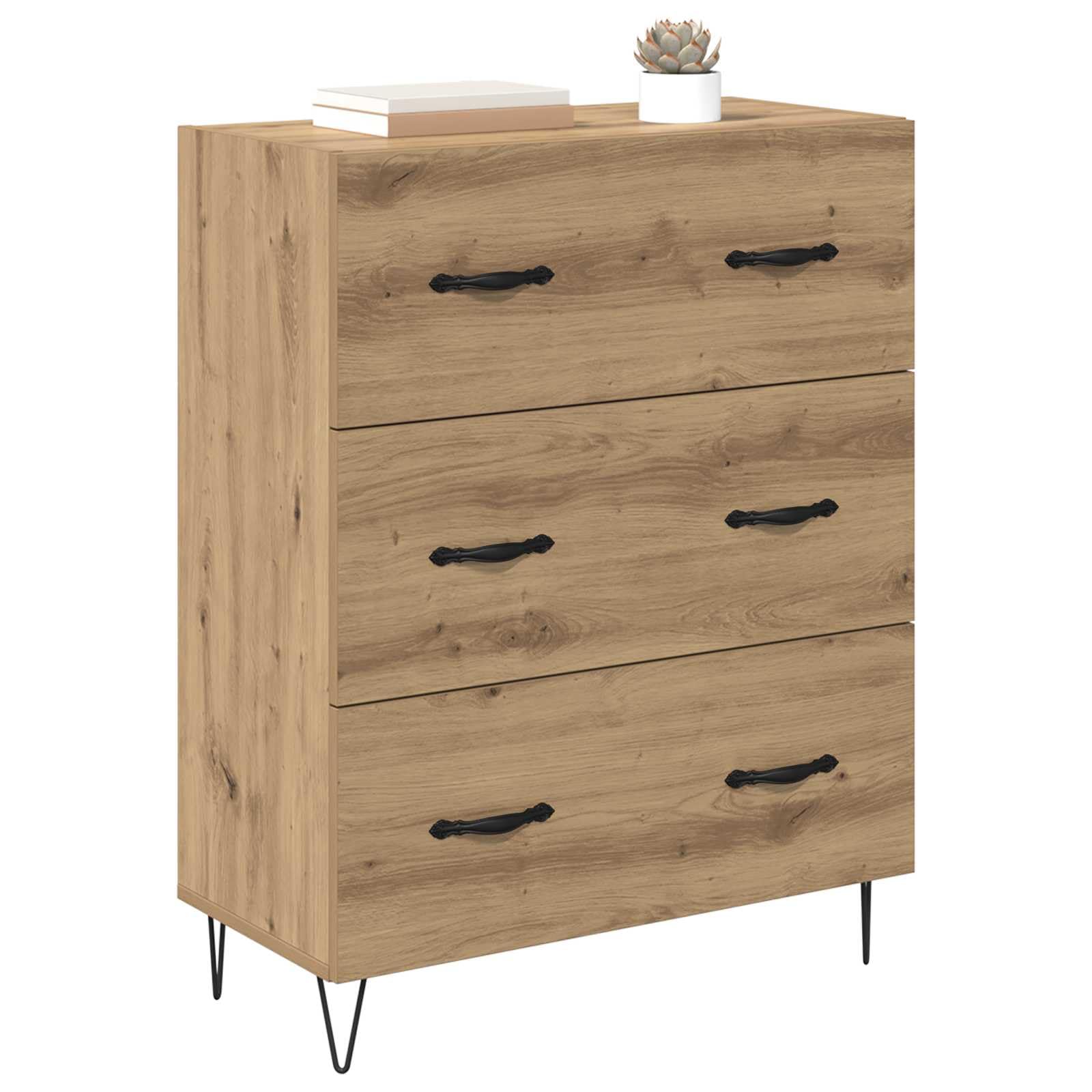 Buffet en chêne Artisan - 69,5 x 34 x 90 cm - Bois composite - Fer - Armoire de salon rustique avec tiroirs - Commode pour couloir, cuisine et chambre à coucher
