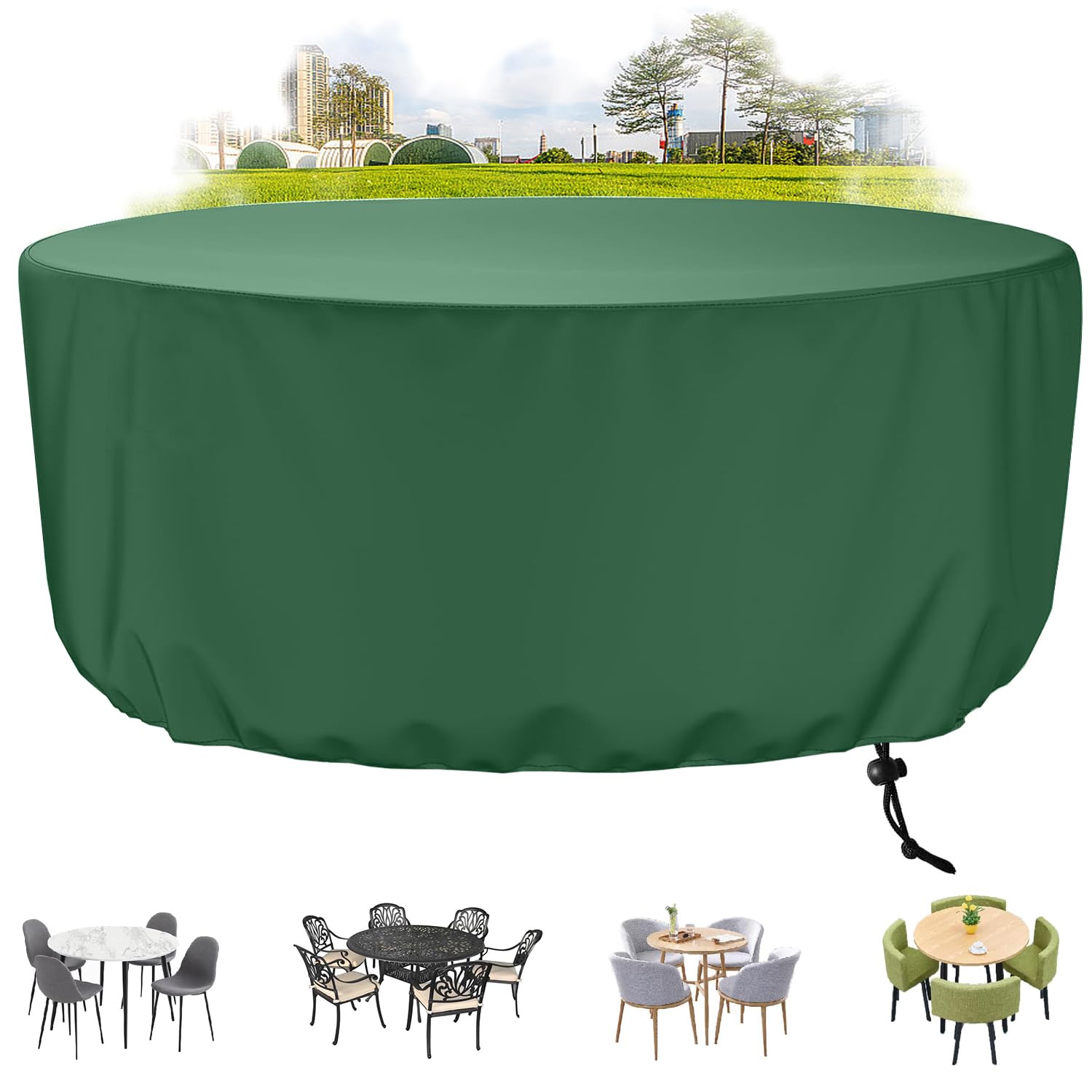Coperture per Mobili da Giardino Rotondo, Copertura Tavolo Esterno, Copritavolo da giardino, 420D Oxford Copertura Protettive per Tavoli, Sedie e Divani da Esterno, 175x80cm, Verde