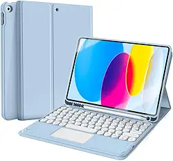WB Capa com Teclado e trackpad para iPad 10ª e 11ª Geração 10.9" Polegadas com Auto Hibernação (Azul)