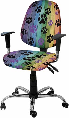 Vandarllin Funda para silla de oficina, diseño de huellas de perro, elástica, universal, para computadora, escritorio, rústico, madera de granero,