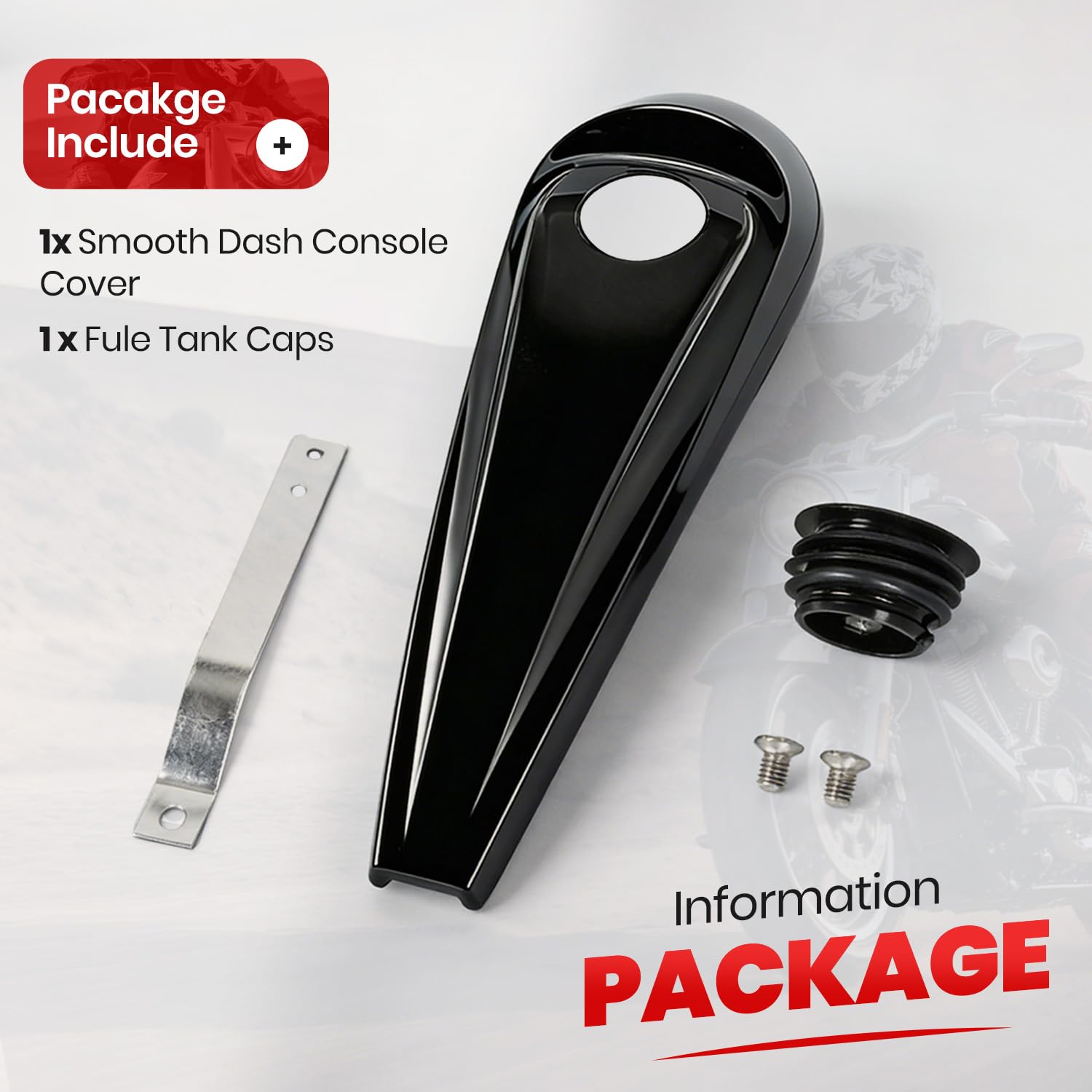 ECOTRIC Smooth Dash Fuel Console & Gas Tank Cap Cover Compatible with 2008-2023 Harley Touring Street Road Glide Electra Glide FLHT FLHX Tri Glide Ultra Limited Gloss Black