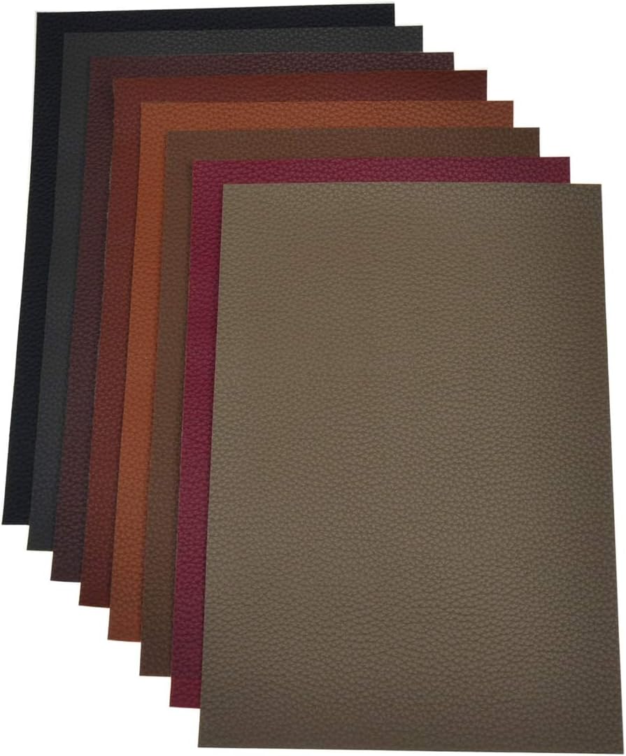 Faux Leather Sheets for Earrings and Bows-8 Pieces A4 Size 8 x 12 Inch(21 x 30 CM) Solid Color Litchi Grain Texture Faux Leather Fabric Sheets Cotton Back for Hair Bows, Headband, Wallet Making