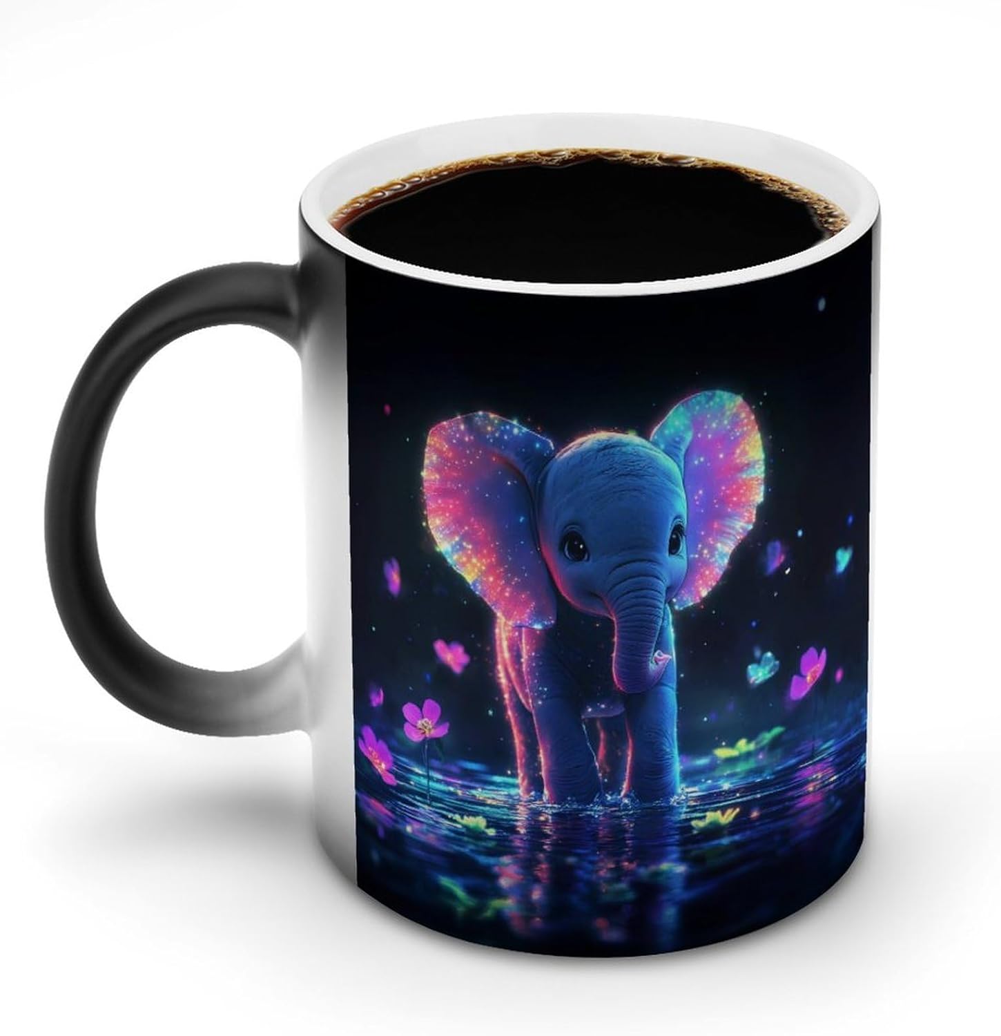 Cute Elephant Flowers Funny Color Changing Coffee Mug Ceramic Magic Cup Personalized Discoloration Tea Mugs
