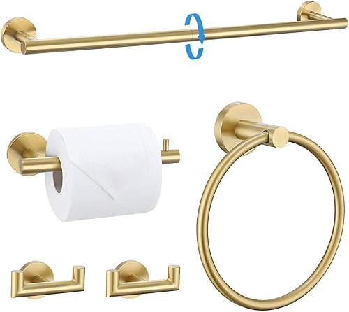 Juego de 10 toallas de baño de oro cepillado, incluye toallero de 23.6 pulgadas, soporte para papel higiénico, anillo de toalla, ganchos para