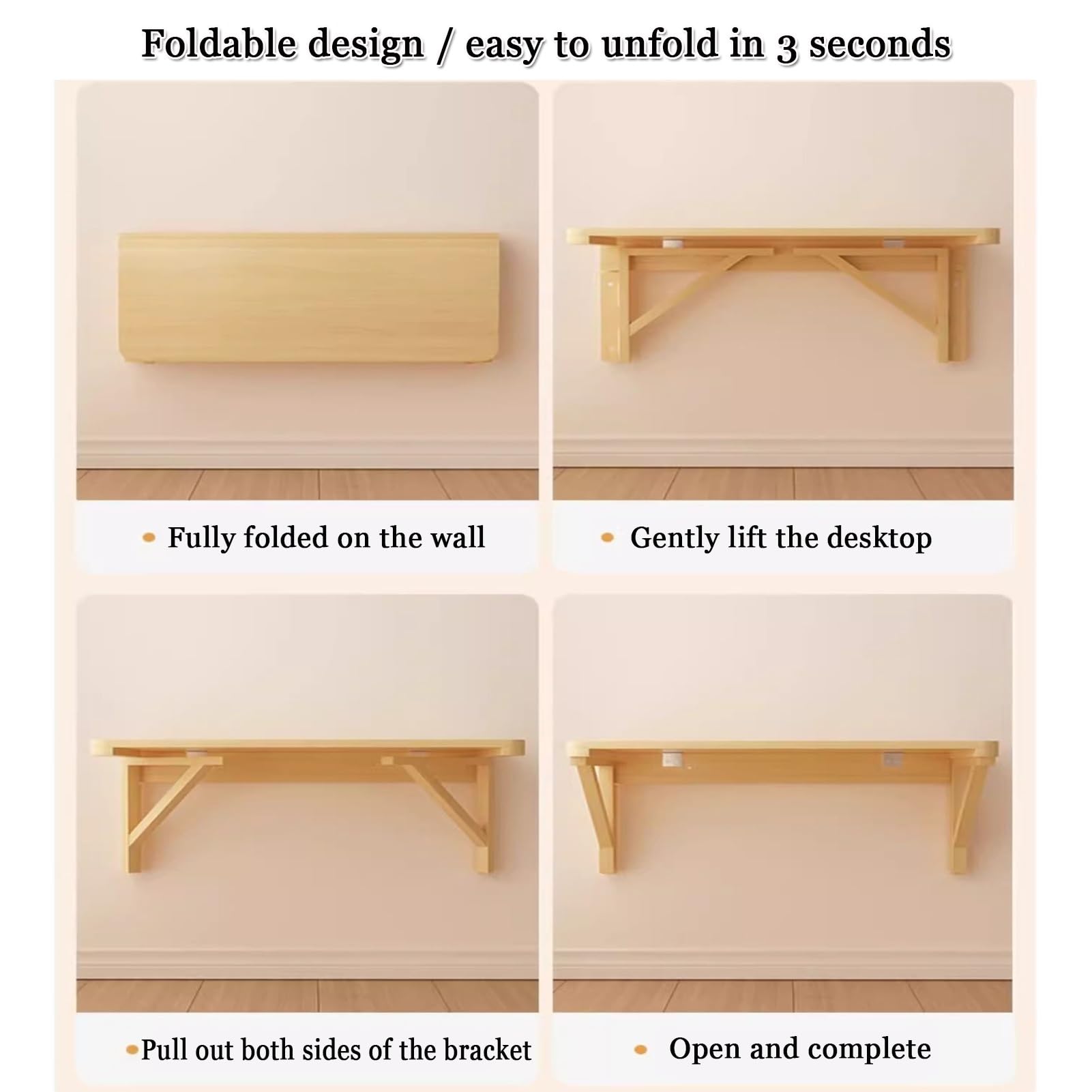 Klapptisch Wandmontage, Wandmontierte Klappschreibtisch Balkon Hängetisch für Zuhause, Büro, Computer, Studieren, Arbeitsbank, Küche, Dining, Holzfarbe(120x60cm)