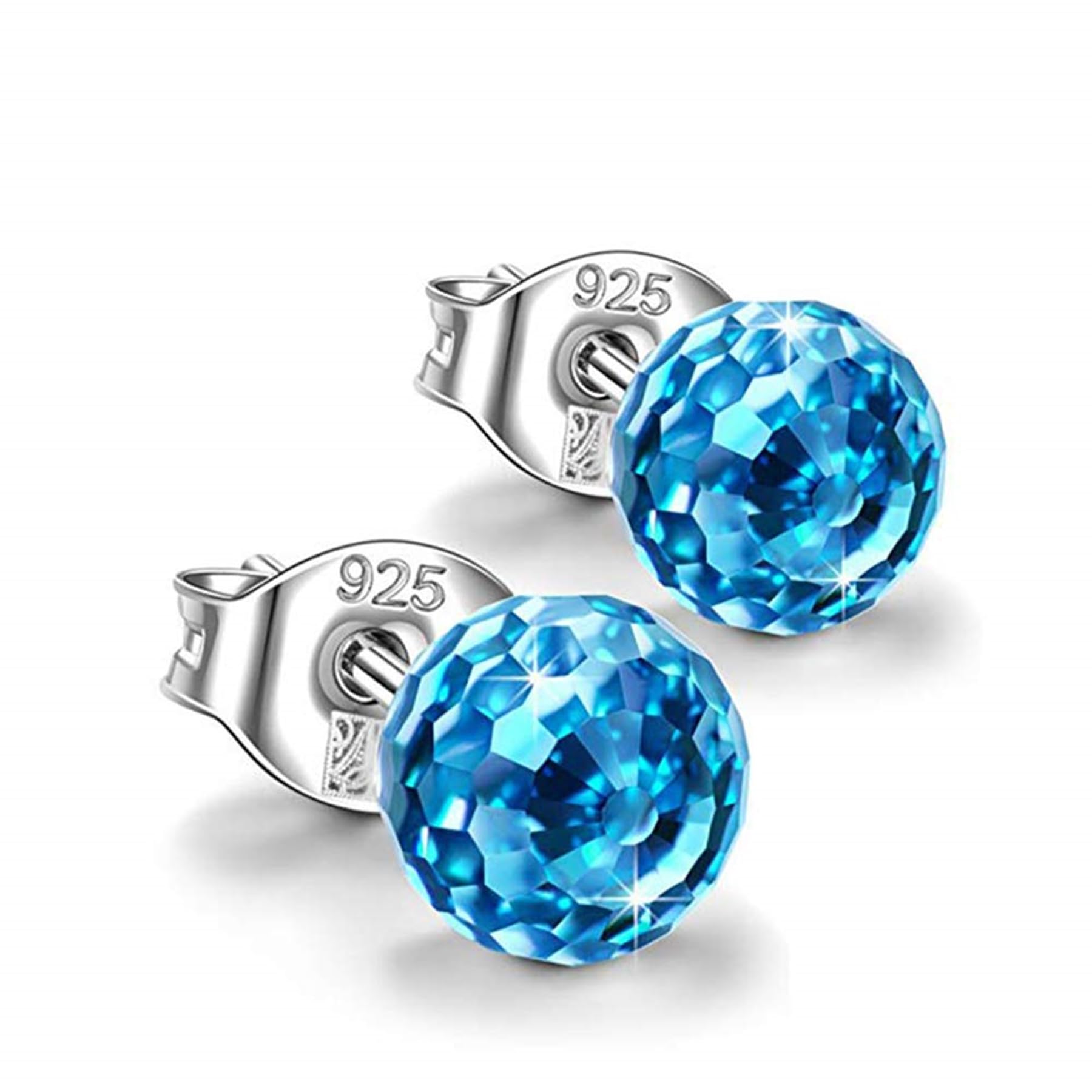 HOMEYU 925 Sterling Silver Aurora Borealis Ball Stud Earrings with Crystal Hypoallergenic