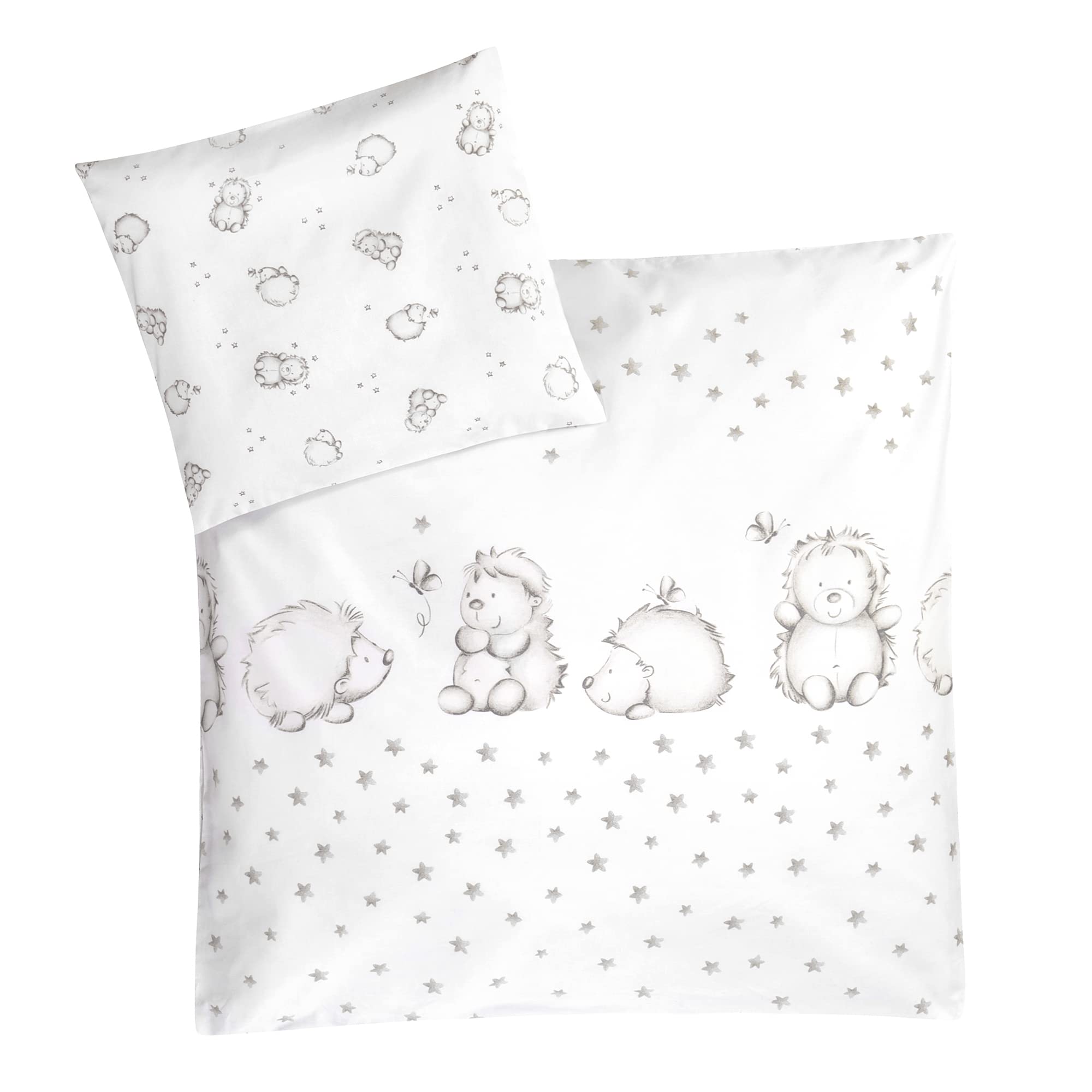 Julius Zöllner Baby Bed Linen 100% Cotton Standard 100 by Oeko-Tex, Made in Germany, Size 80 x 80 + 35 x 40 cm, Hedgehogs
