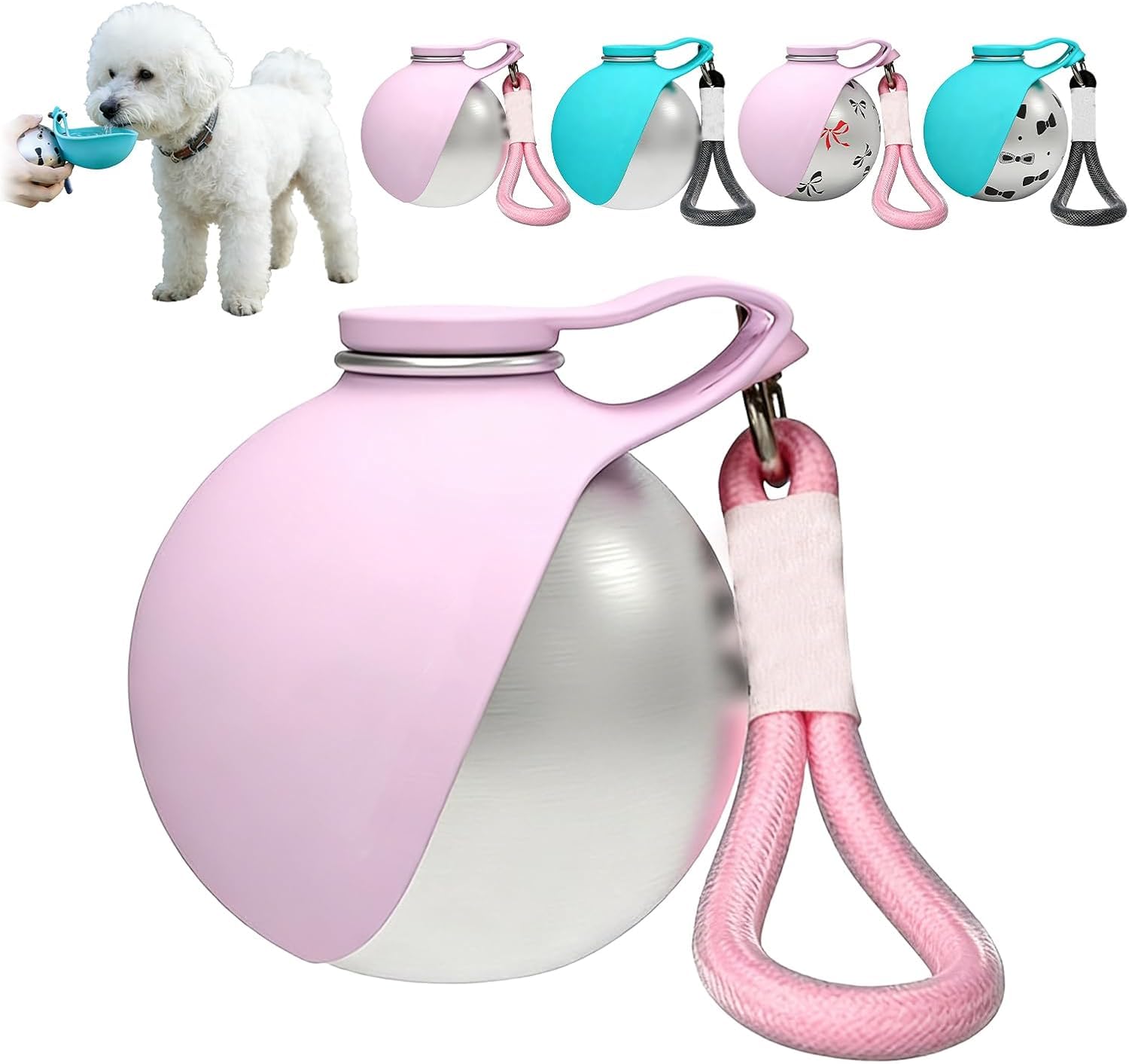 2-in-1 Portable Dog Water Bottle, 285 ML Leak Proof Foldable Stainless Steel Pet Travel Water Dispenser with Silicone Bowl for Walking Hiking Outdoor Adventures (D)