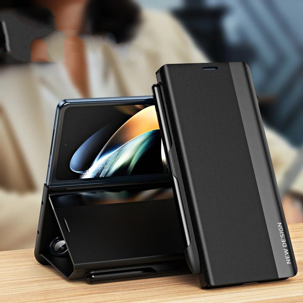 Funda magnética con Ranura para bolígrafo y Funda para teléfono con bolígrafo para Samsung Galaxy Fold6 Funda con Tapa para Galaxy Z Fold 5 4 2 3 Funda Protectora, bolígrafo Accesorio Negro, para Sam