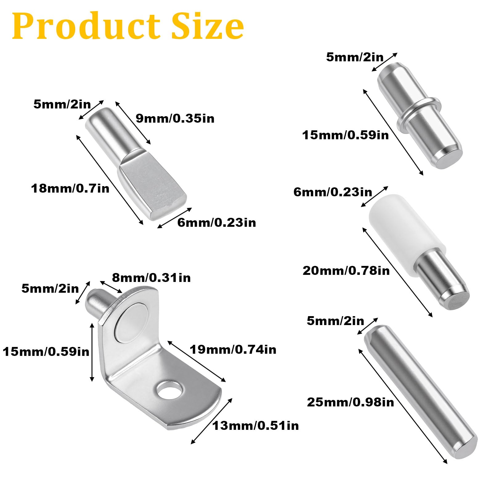 124 Pcs Shelf Pegs Kit, 5 Styles Nickel Shelf pins, Shelf Support Pegs — Amazon image 3