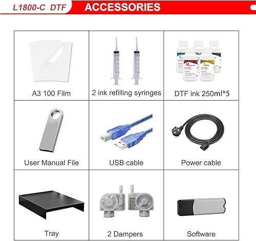 Miniatura 5 de Impresora DTF A3 L1800 Máquina de impresora de transferencia integrada con sistema de circulación de tinta blanca para camisetas oscurasligeras