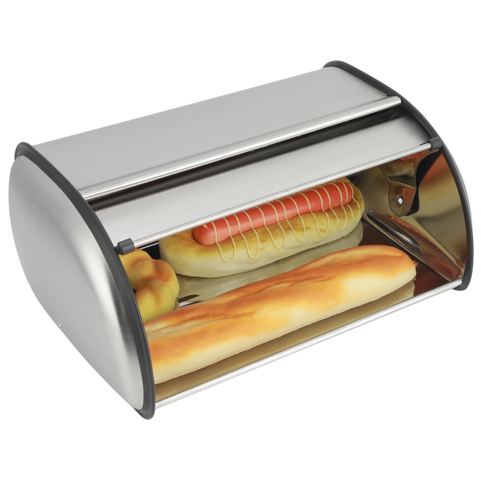 Stainless Steel Bread Storage Box, Large Capacity Bread Bin with Roll Top Lid, Bread Storage Container for Kitchen Counter, 33 x 24 x 15cm