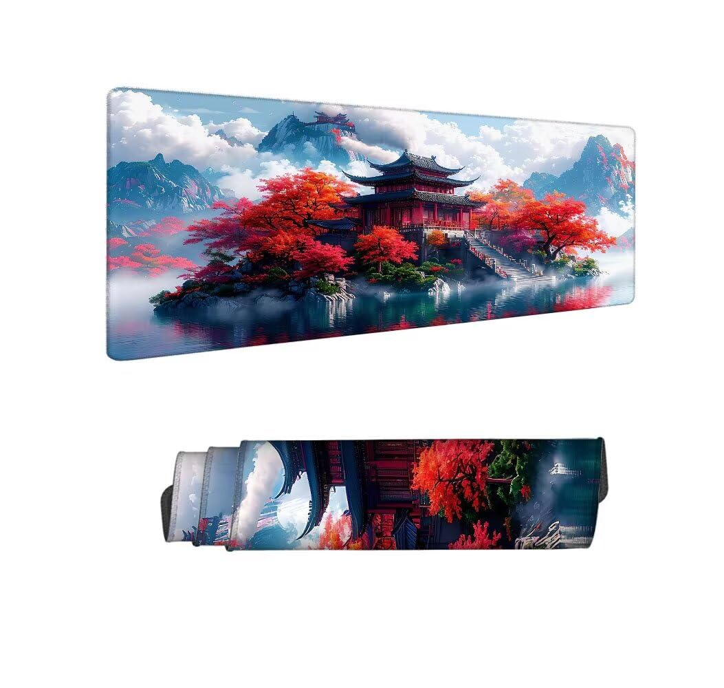 Giapponese Tappetino Mouse XXL 1000x500x3mm, Gaming Tappetino Mouse Paesaggio Mousepad con Base in Impermeabile Gomma Antiscivolo per Tastiera, PC, Computer Ufficio Idea Regalo Festa del Papà X-928