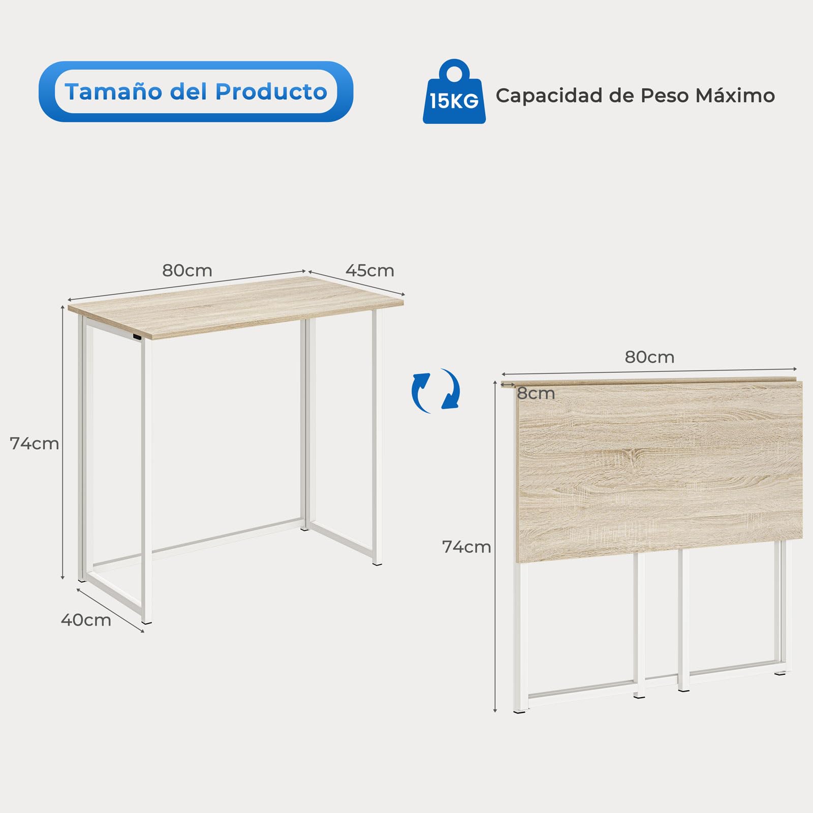Dripex Klappbarer Schreibtisch, Computertisch, kompakt, ohne Montage, zusammenklappbar, für Zuhause, Büro, Computer, Bastelarbeiten, Holzfarben, 80 x 45 x 74 cm