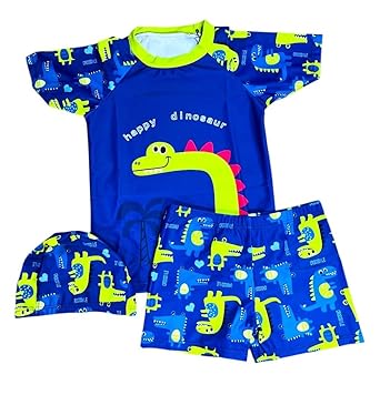 Morex Boys Girls Swimming Costume for Boys Girls Set with T-Shirt, Shorts and Cap Three-Piece Swimsuit Set Unisex