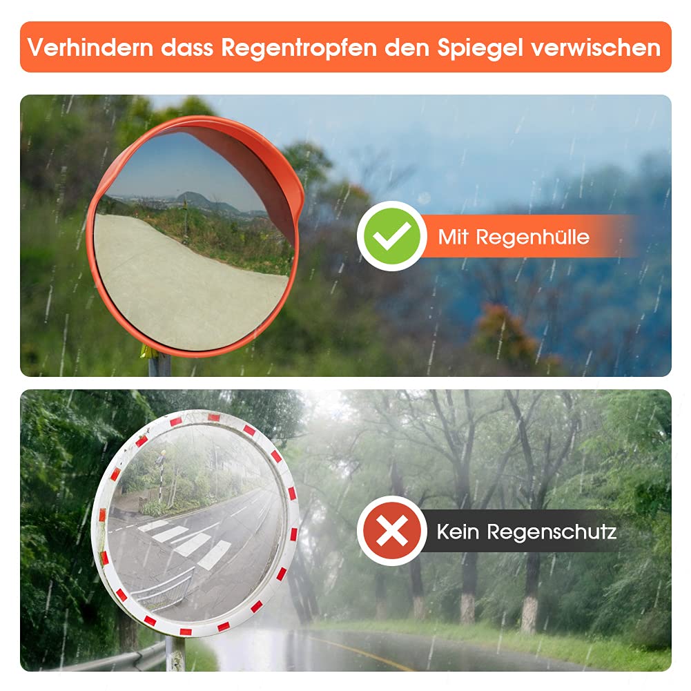 60cm Sicherheitsspiegel Konvex Spiegel Verkehrsspiegel Überwachungsspiegel Wetterfester Unzerbrechlich Spiegel für Garagen Einfahrten Lagerhallen und Büros Rot