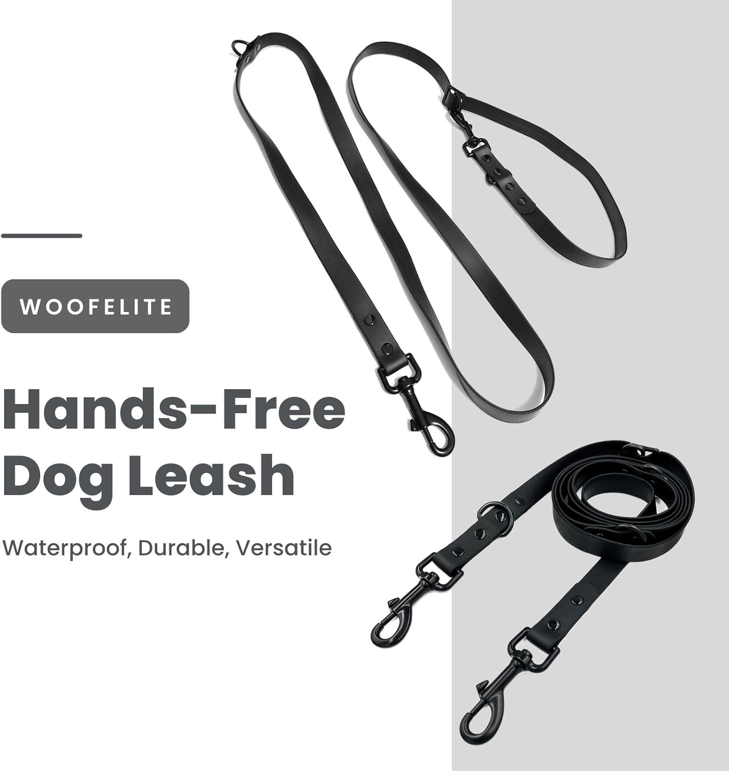 Hands-Free Waterproof Dog Leash, Adjustable Waist & Crossbody Dog Leash for Running, Walking & Hiking (Black, 8 FT)