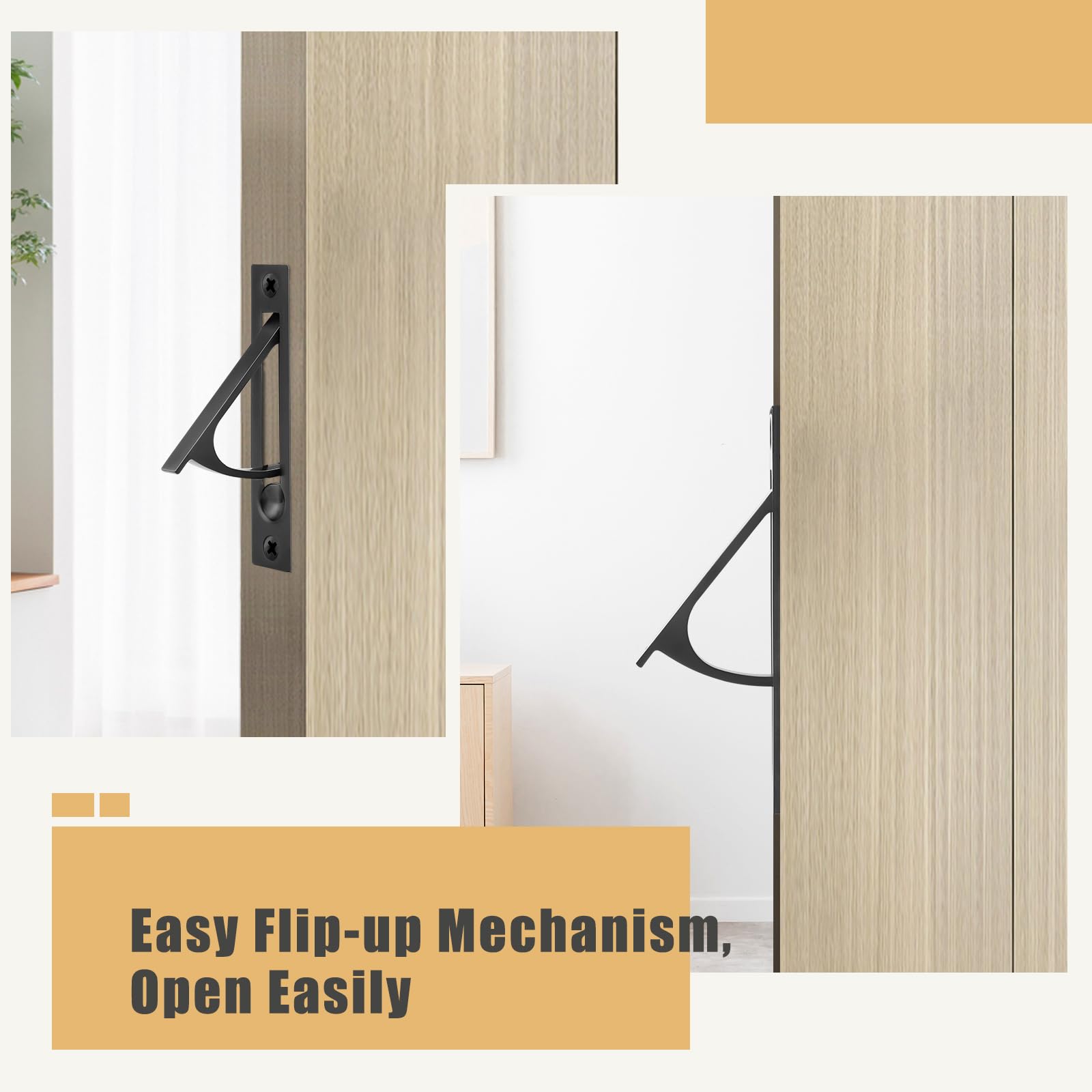 HBL' Pocket Door Hardware Set - 2 Recessed Flush Finger Pulls & 1 Edge Pull, Made of 304 Stainless Steel, Template Included, Silver - Image 3
