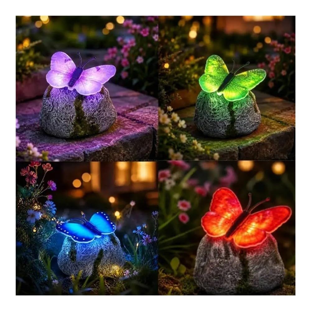 Lampa solarna ogrodowa w kształcie motyla, lampa ogrodowa LED na zewnątrz, dekoracja ze sztucznego kamienia(kolor 2)