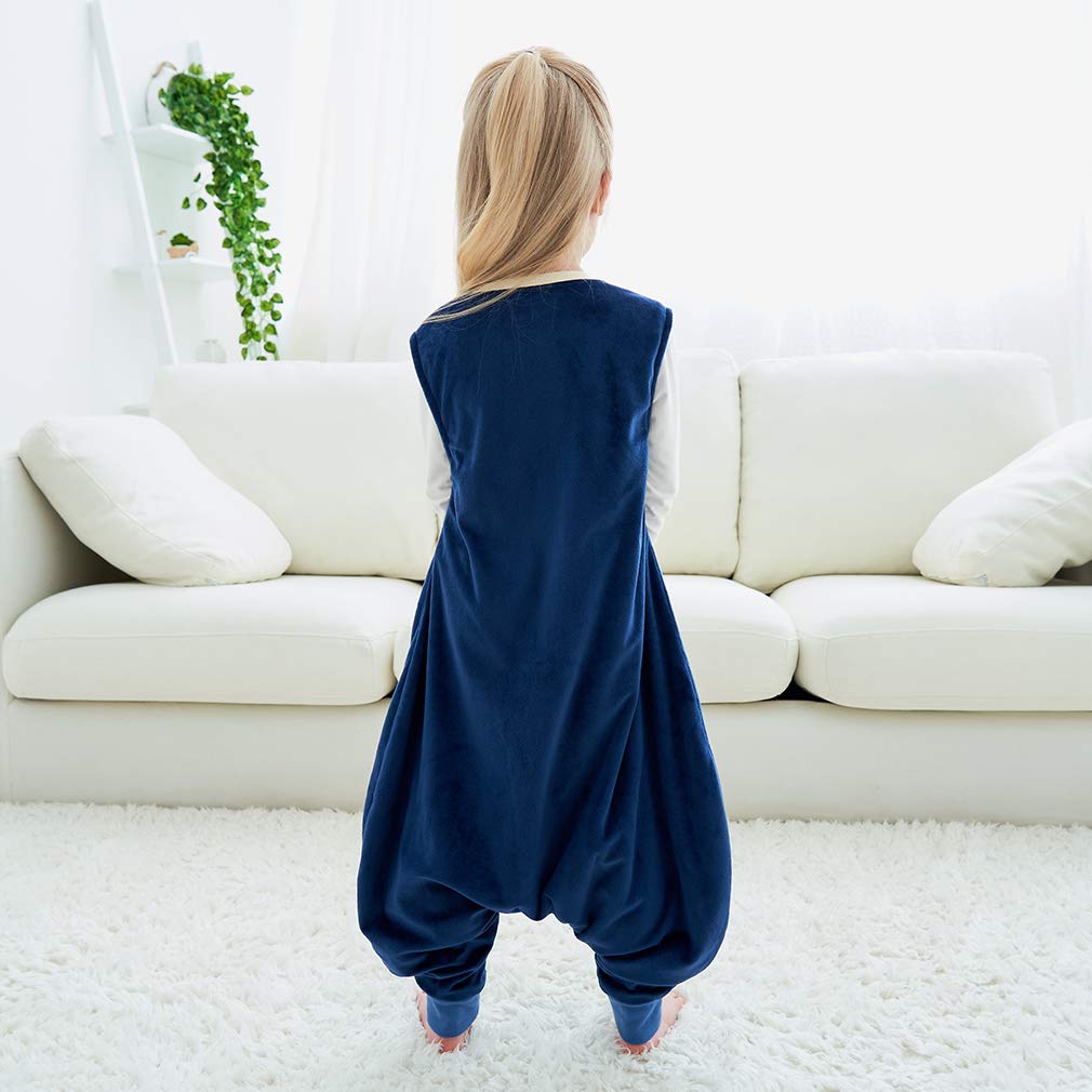 Gigoteuses Bébé Fille Garçon avec des Pieds Hiver Automne Pyjama, Bleu Foncé, 1-3 Ans,Small | Fermeture éclair durable, facile à changer, imprimé animal de dessin animé