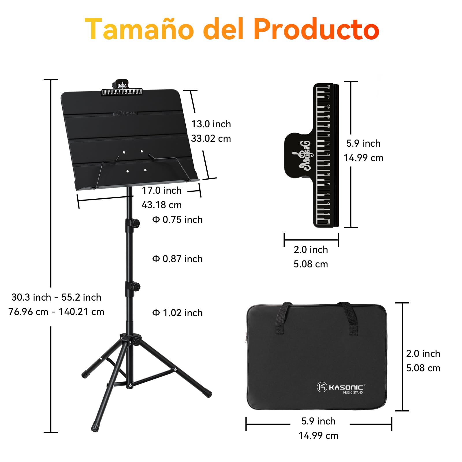 K KASONIC Soporte plegable para partituras y soporte para libros de escritorio 2 en 1 de doble uso con bolsa de transporte portátil y soporte para clip de partituras