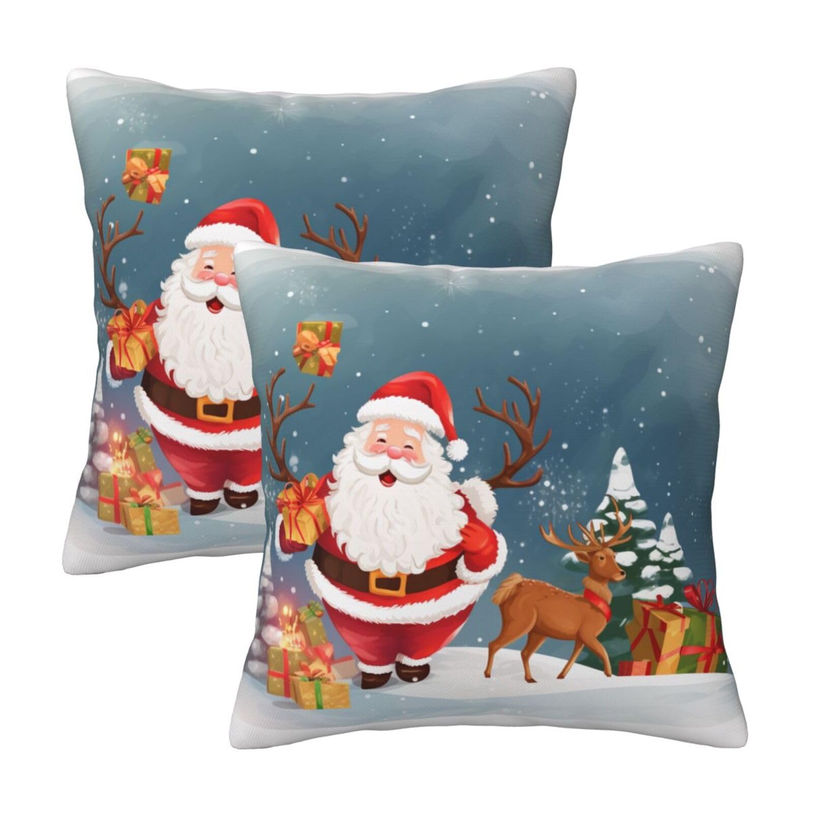 Merry Christmas print Throw Pillow Cases 2 Pack Square Pillowcases Soft Pillow Protectors for Couch Livingroom Sofa Bed Office Car,30x30 CM