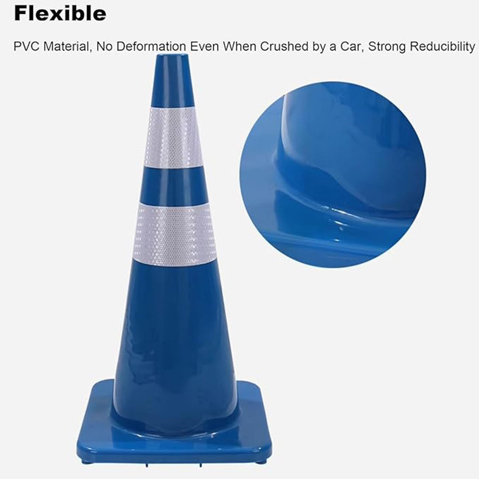Cônes de Signalisation Bleus,Cône Signalisation Pylône Cônes de Stationnement,Cônes de Chantier,Cônes de Route en PVC avec Collerette Réfléchissante(Size:30x21x21cm,Color:4D)