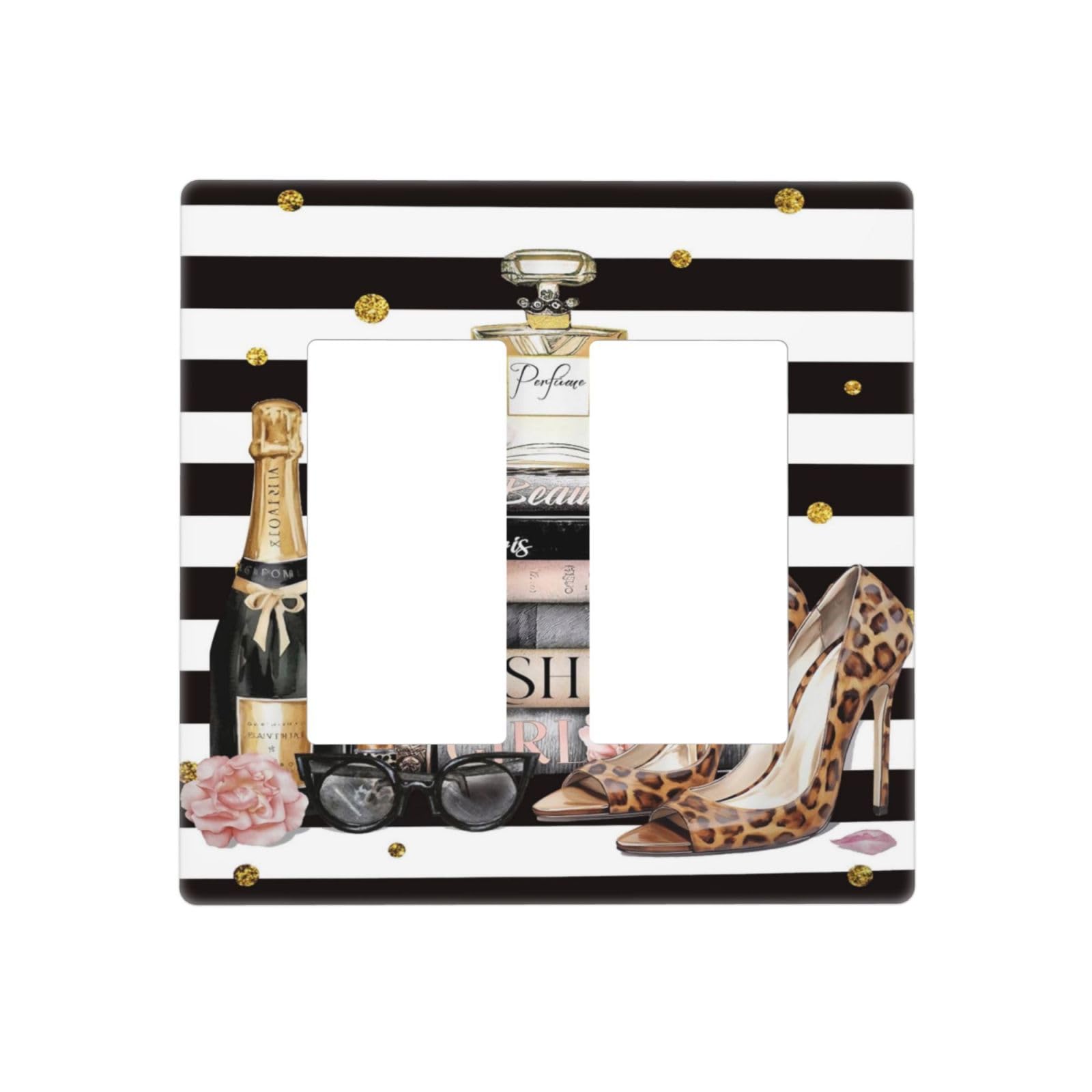 Women Pink Cosmetics Lipstick Heels 2 Gang Double GFCI Rocker/Decorator Light Switch Cover Decorative Outlet Wall Plate Electrical Faceplate Screwless